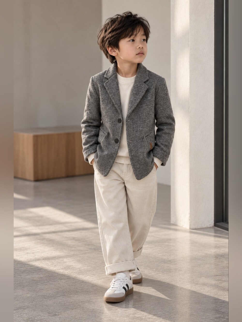 Zara Kids Boys Gray Wool Look Lined Blazer Jacket Preppy 6Y